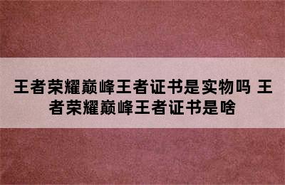 王者荣耀巅峰王者证书是实物吗 王者荣耀巅峰王者证书是啥